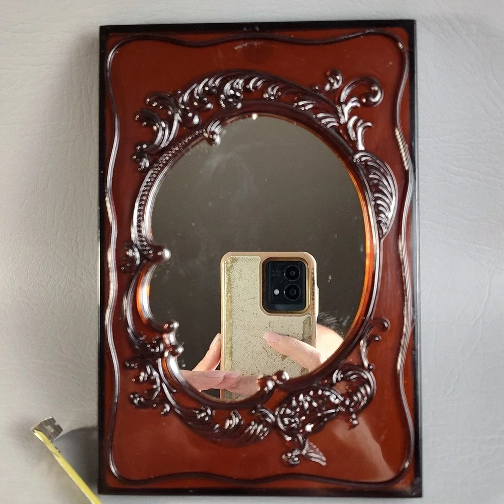 Vintage MCM Vanity‎ Jewelry Box With Freestanding Mirror Frame Lid Amber